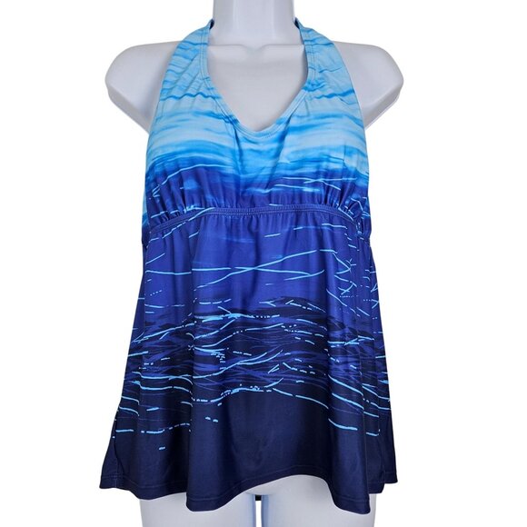 Rekita Womens Plus XXL Blue Ombre Tankini Swimsuit Skirt Bottom Adj Halter Neck - Picture 3 of 11